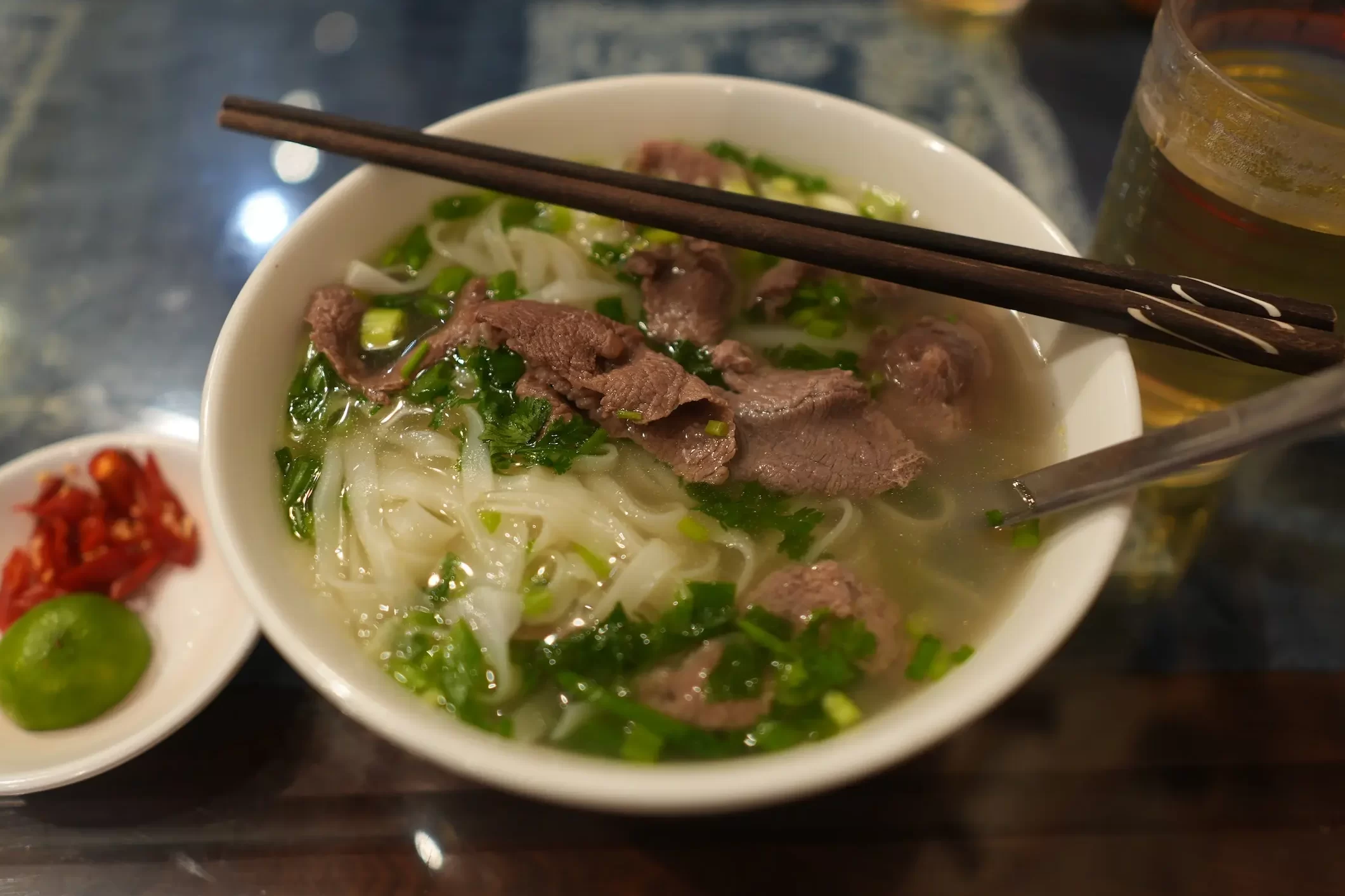 A photo of pho tai, a breakfast dish in Vietnam