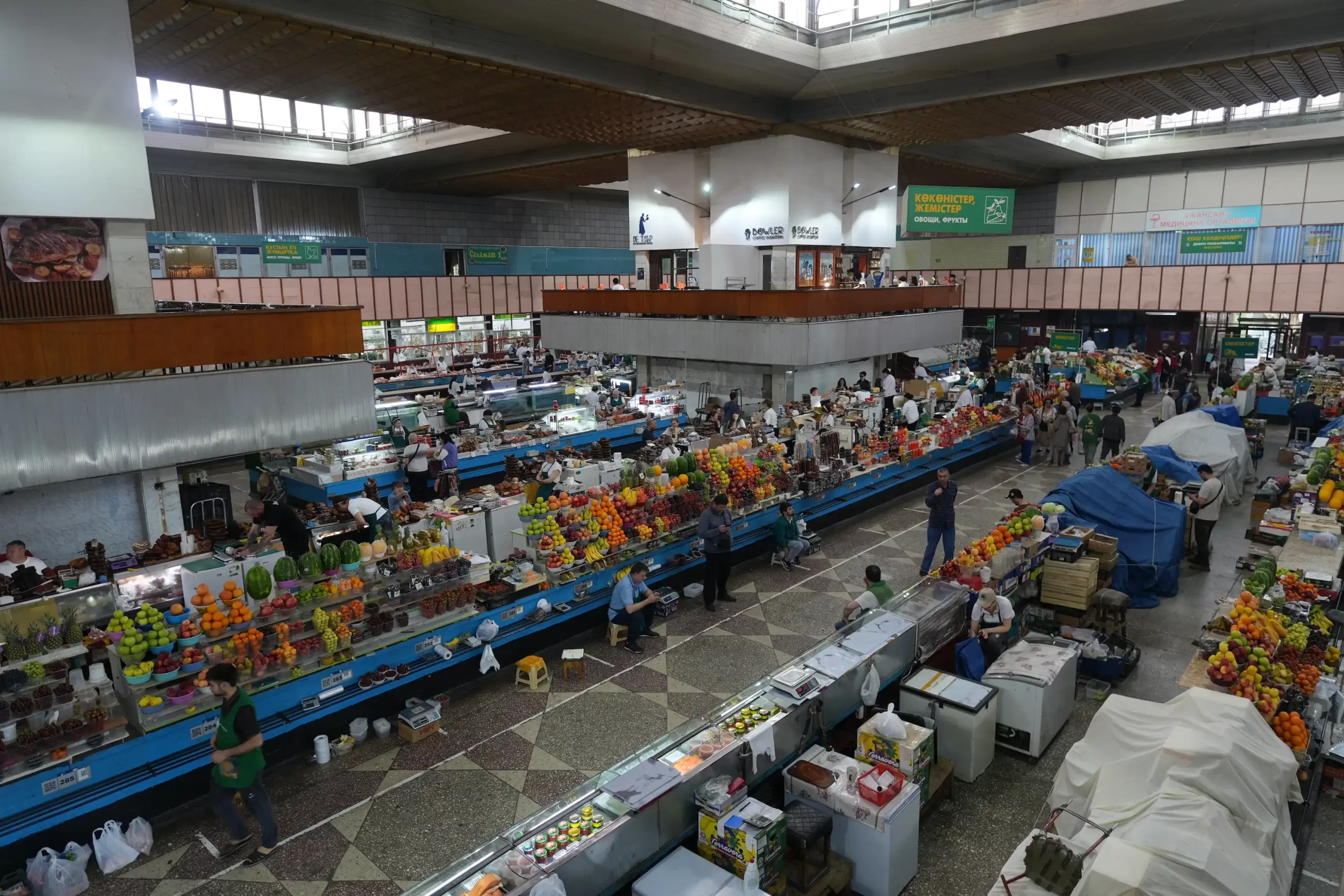 Bird's eye view of the Green Bazaar in Almaty, Kazakhstan