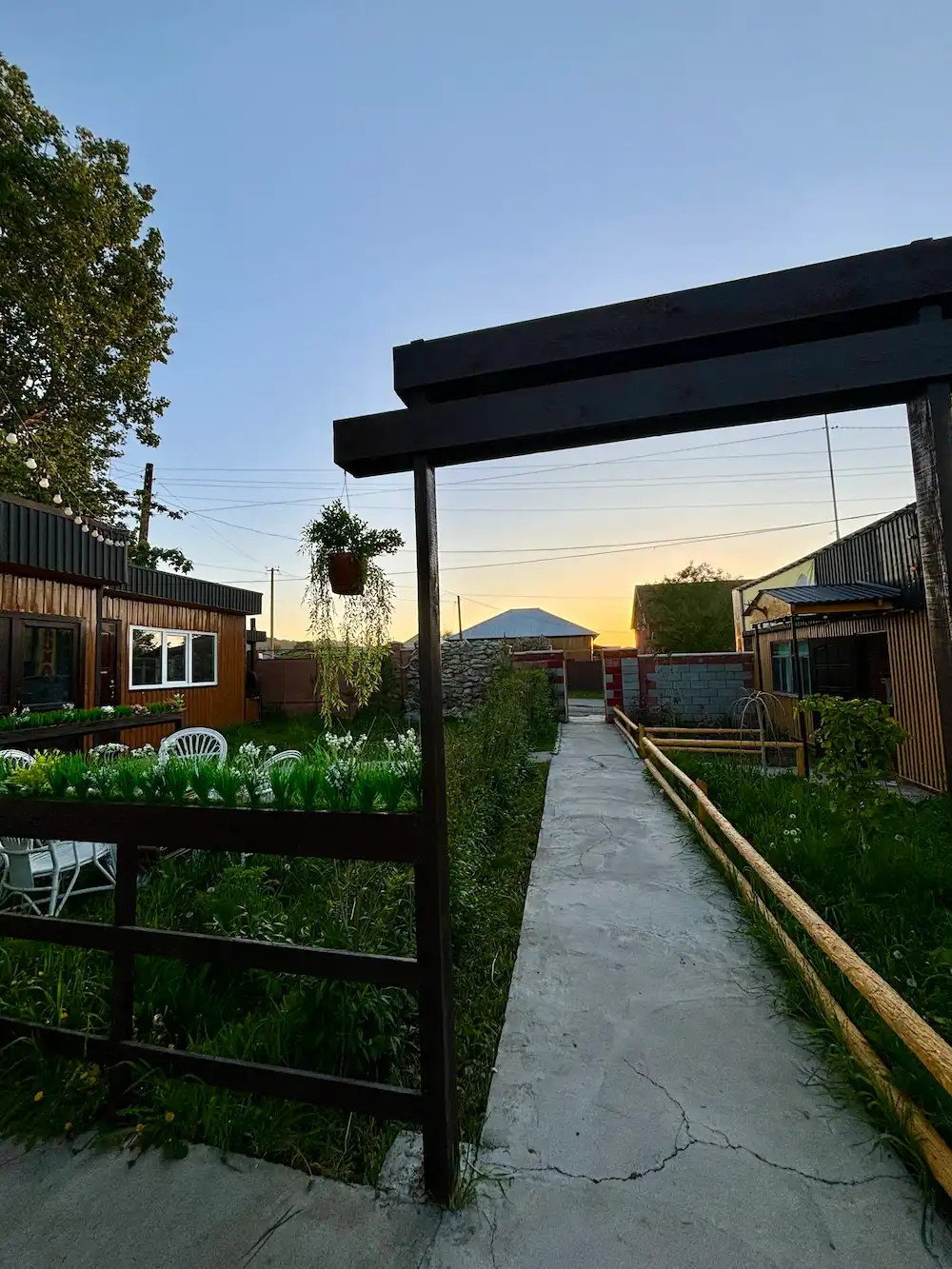 The view onto the road from the other side of the yurt restaurant