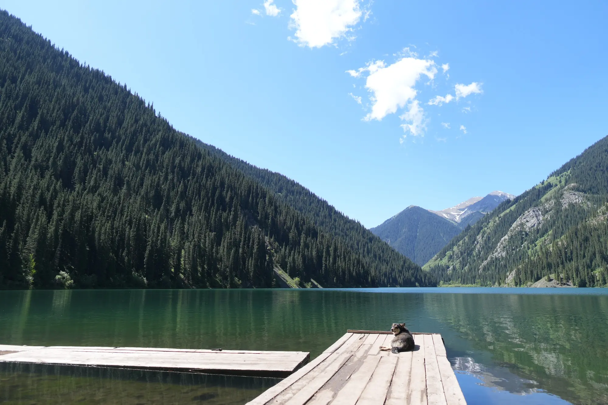 View of Kolsai Lake and mountains in Kazakhstan