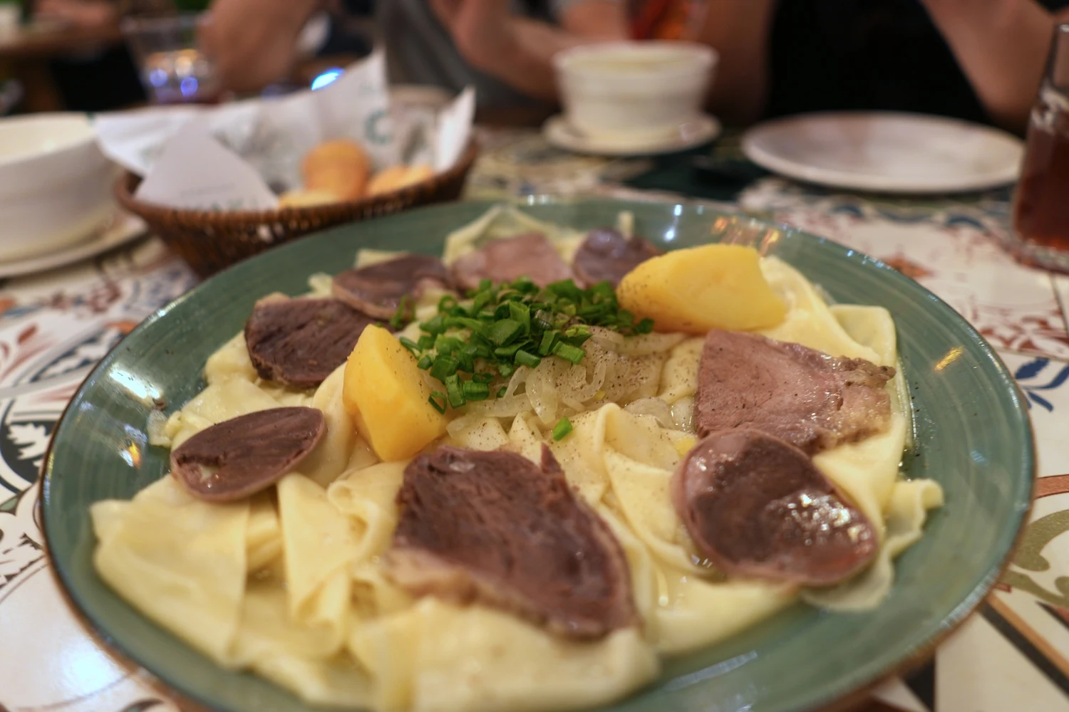 Beshbarmak horse meat dish in Almaty, Kazakhstan