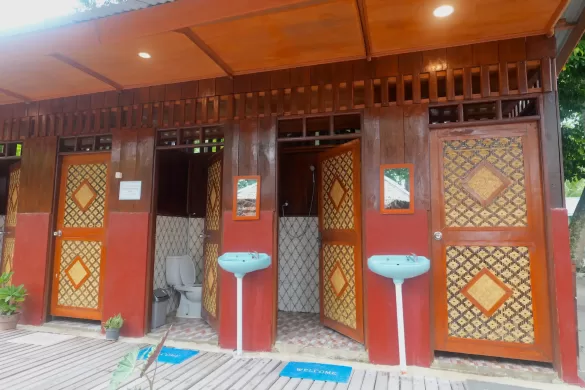 View of the shared toilets and showers