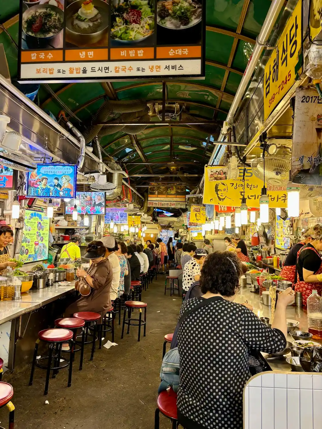 Myeongdong market soba noodle stalls in South Korea